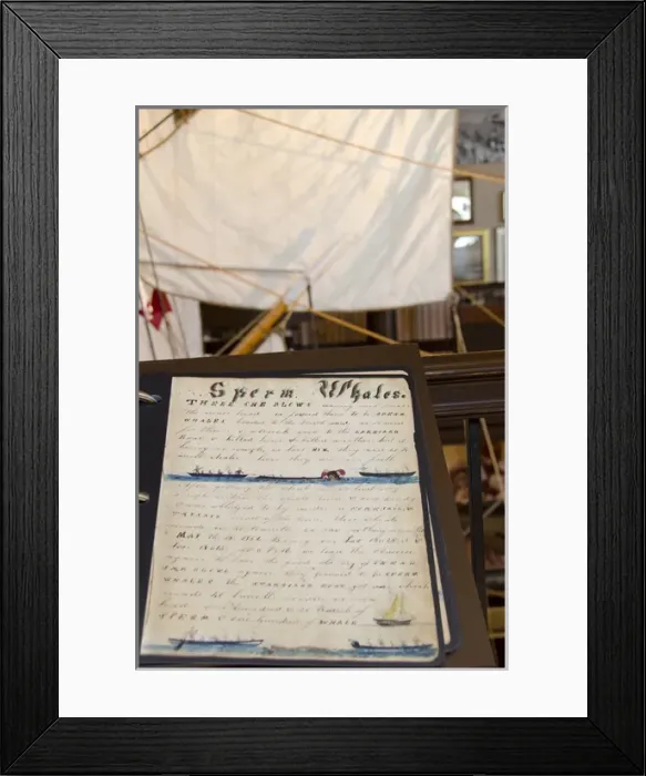Framed Print : Massachusetts, New Bedford. New Bedford Whaling Museum, whaling log book in front