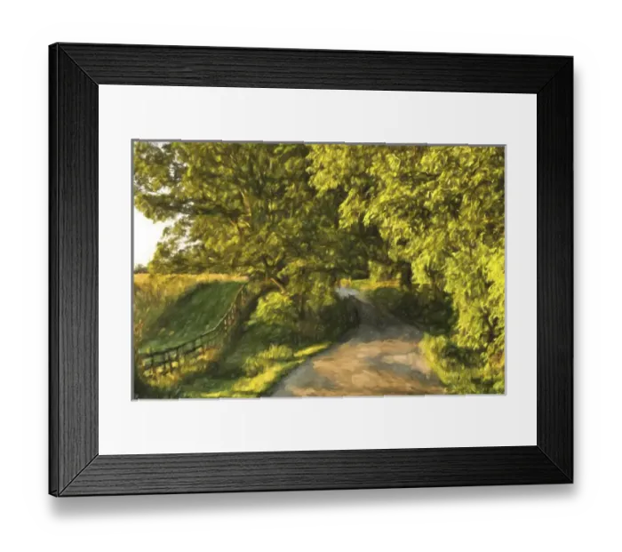 Framed Print : Painting effect on rural road and fence at sunrise, Oldham County, Kentucky Framed Print : Painting effect on rural road and fence at sunrise, Oldham County, Kentucky