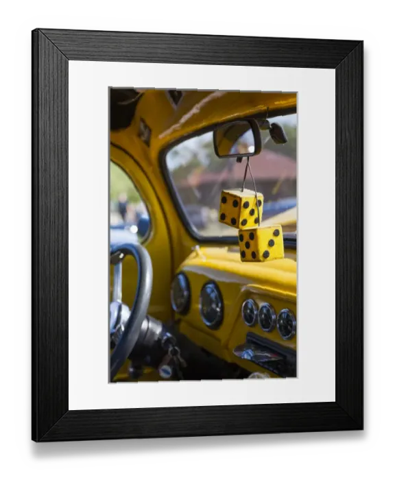 Framed Print : USA, Massachusetts, Cape Ann, Gloucester, antique car show, car with fuzzy dice Framed Print : USA, Massachusetts, Cape Ann, Gloucester, antique car show, car with fuzzy dice