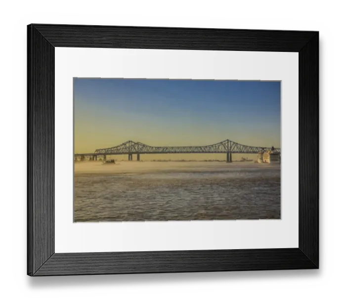 Framed Print : New Orleans, Louisiana. Fog over the Mississippi River at the Crescent City Connection (CCC)