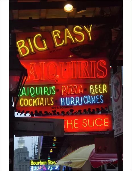 LA, New Orleans, French Quarter, neon signs on Bourbon Street