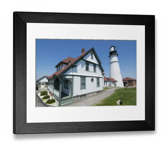 Framed Print : Portland Maine lighthouse famous Portland Head Light white with house on cliff Framed Print : Portland Maine lighthouse famous Portland Head Light white with house on cliff