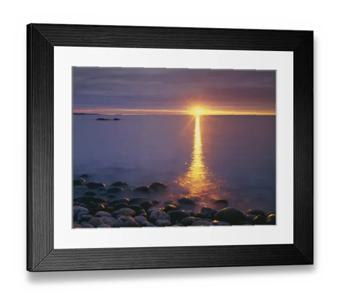 Framed Print : USA, Maine, Acadia National Park, Sunrise on fog and shore rocks on the Atlantic Ocean