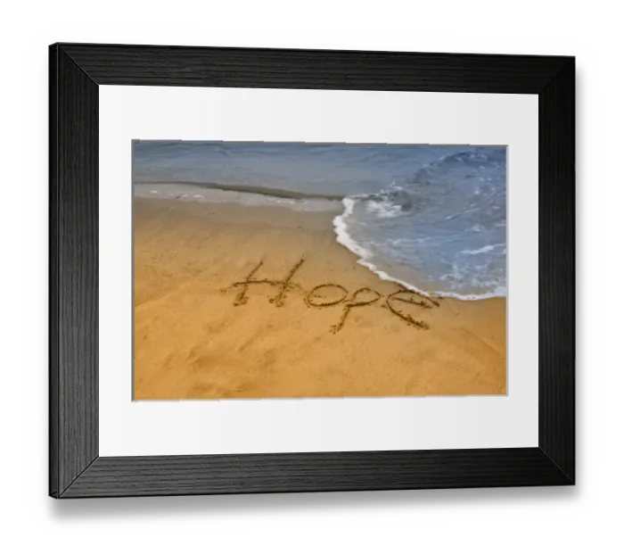 Framed Print : USA, Maine, Phippsburg. The word hope carved in Popham Beach sand near surf. Credit as Framed Print : USA, Maine, Phippsburg. The word hope carved in Popham Beach sand near surf. Credit as