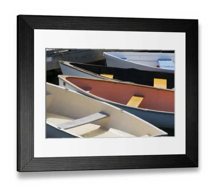 Framed Print : Maine, Rockland. Colorful row boats in Rockland marina Framed Print : Maine, Rockland. Colorful row boats in Rockland marina