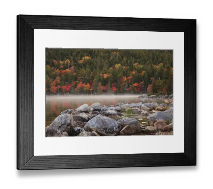 Framed Print : USA; North America, Maine; Acadia National Park; Fall reflections with fog at Jordon pond Framed Print : USA; North America, Maine; Acadia National Park; Fall reflections with fog at Jordon pond