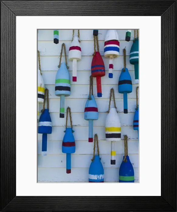 Framed Print : USA, Maine, Stonington, decorative lobster buoys Framed Print : USA, Maine, Stonington, decorative lobster buoys