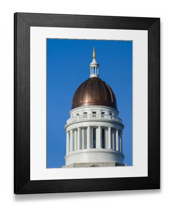 Framed Print : USA, Maine, Augusta, Maine State House, designed by Charles Bulfinch, 1832, with new copper dome
