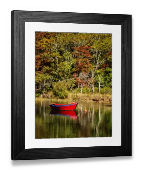Framed Print : USA, Massachusetts, Cape Cod, Red dory on Herring River
