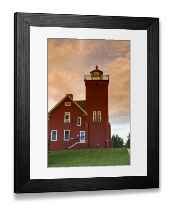Framed Print : The Two Harbors Lighthouse overlooking Agate Bay on Lake Superior located in Two Harbors