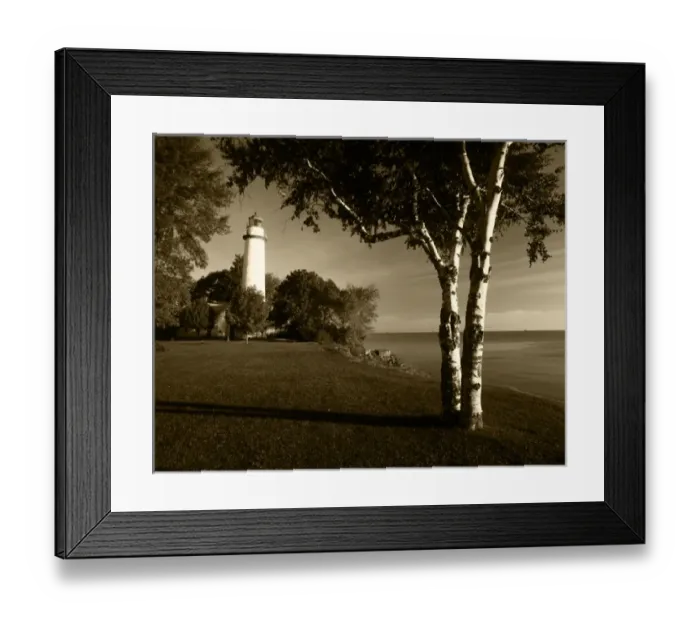 Framed Print : USA, Michigan, View of Lake Huron and Ponte Aux Barques Lighthouse Framed Print : USA, Michigan, View of Lake Huron and Ponte Aux Barques Lighthouse