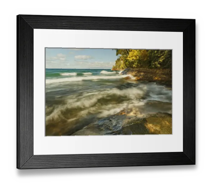 Framed Print : Long exposure of waves on Lake Superior in fall, Pictured Rocks National Lakeshore Framed Print : Long exposure of waves on Lake Superior in fall, Pictured Rocks National Lakeshore