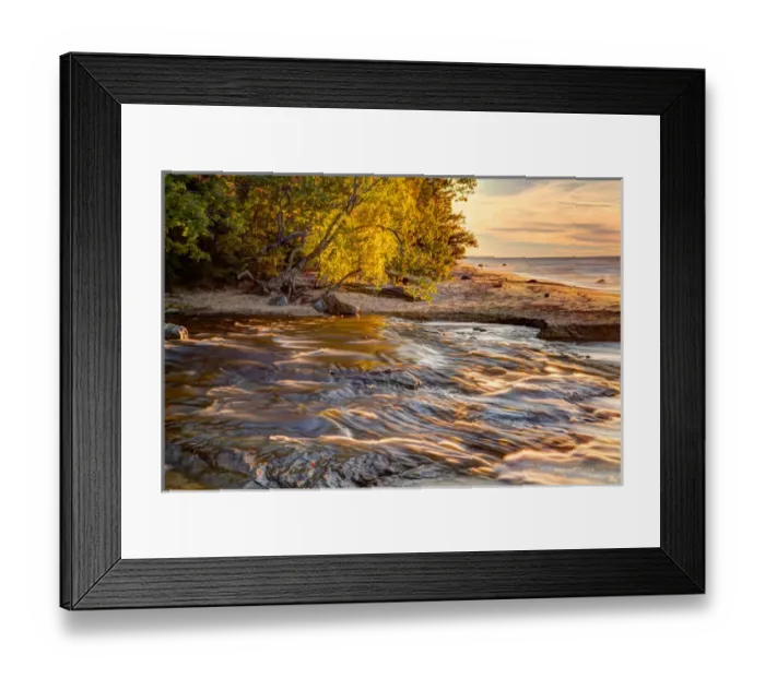 Framed Print : Hurricane River flowing into Lake Superior at sunset, Pictured Rocks National Lakeshore