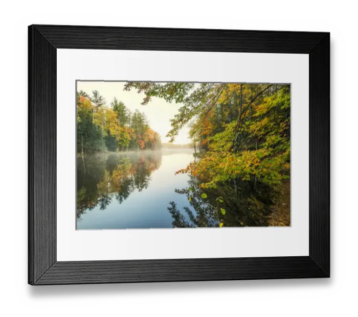 Framed Print : Autumn Colors and mist reflecting on Council Lake at sunrise, Hiawatha National Forest