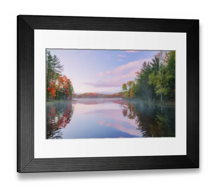 Framed Print : Autumn Colors and mist reflecting on Council Lake at sunrise, Hiawatha National Forest