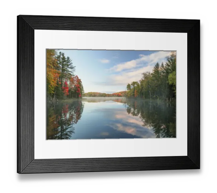 Framed Print : Autumn Colors and mist reflecting on Council Lake at sunrise, Hiawatha National Forest Framed Print : Autumn Colors and mist reflecting on Council Lake at sunrise, Hiawatha National Forest