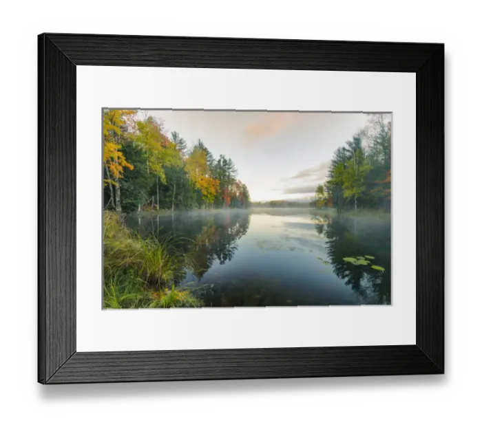 Framed Print : Autumn Colors and mist reflecting on Council Lake at sunrise, Hiawatha National Forest