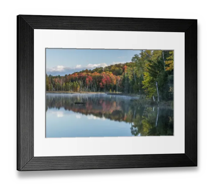 Framed Print : Autumn Colors and mist reflecting on Council Lake at sunrise, Hiawatha National Forest Framed Print : Autumn Colors and mist reflecting on Council Lake at sunrise, Hiawatha National Forest