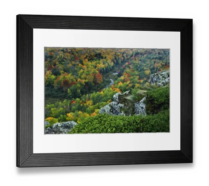 Framed Print : USA, Michigan, Upper Peninsula. Overlook of river in fall Framed Print : USA, Michigan, Upper Peninsula. Overlook of river in fall