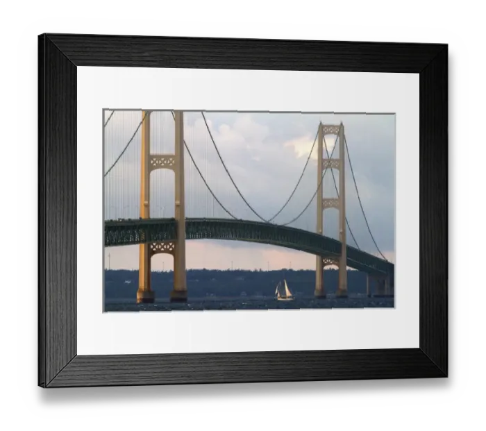 Framed Print : View of the Mackinac Bridge connecting the Upper and Lower peninsulas of Michigan, USA Framed Print : View of the Mackinac Bridge connecting the Upper and Lower peninsulas of Michigan, USA