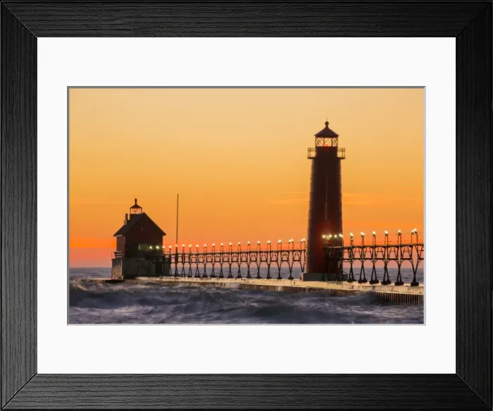 Framed Print : Grand Haven South Pier Lighthouse at sunset on Lake Michigan, Ottawa County, Grand Haven Framed Print : Grand Haven South Pier Lighthouse at sunset on Lake Michigan, Ottawa County, Grand Haven