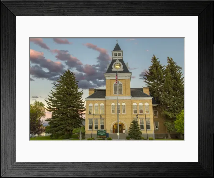 Framed Print : The Beaverhead County Courthouse at dusk in downtwon Dillon, Montana, USA