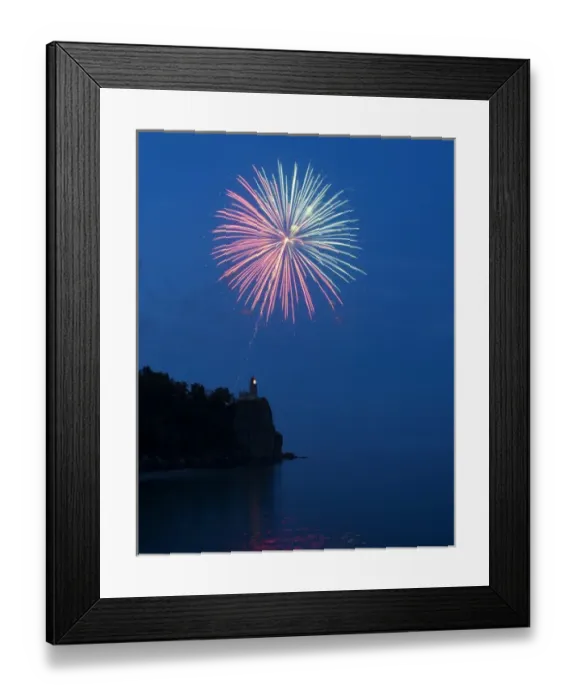 Framed Print : USA, Minnesota, Two Harbors, Split Rock Lighthouse, Fireworks celebrate the lights Framed Print : USA, Minnesota, Two Harbors, Split Rock Lighthouse, Fireworks celebrate the lights