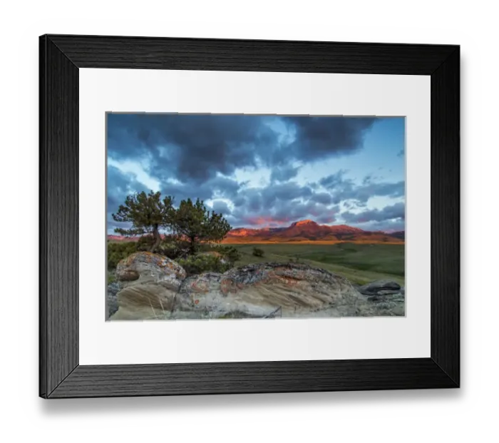Framed Print : Fiery sunrise light strikes Ear Mountain along the Rocky Mountain Front near Choteau Framed Print : Fiery sunrise light strikes Ear Mountain along the Rocky Mountain Front near Choteau