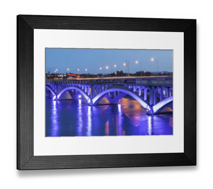 Framed Print : Historic Ninth Street Bridge glows at dusk on the Missouri River in Great Falls, Montana Framed Print : Historic Ninth Street Bridge glows at dusk on the Missouri River in Great Falls, Montana