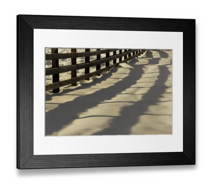 Framed Print : Shadow pattern of fence on snow in early morning, Kalispell, Montana Framed Print : Shadow pattern of fence on snow in early morning, Kalispell, Montana