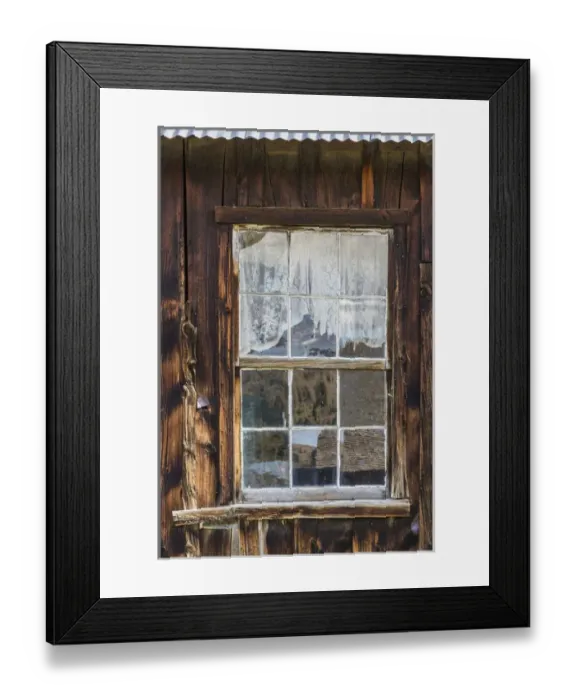 Framed Print : USA, Montana, Virginia City. Detail of a window in vintage cabin