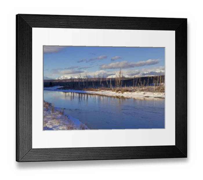 Framed Print : Late light on the North Fork of the Flathead River in winter in Glacier National Park