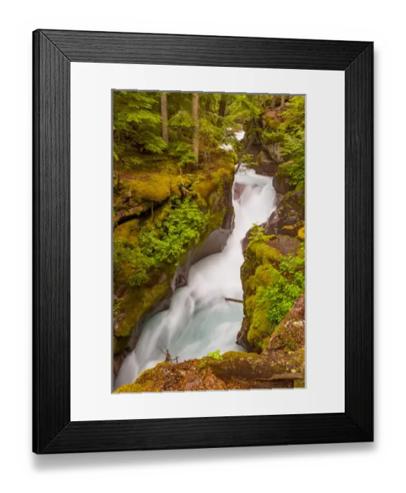 Framed Print : USA, Montana, Glacier National Park. Waterfall landscape