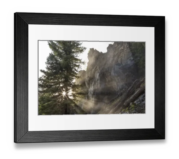 Framed Print : Mist from Holland Falls is backlit by setting sun in the Lolo National Forest, Montana Framed Print : Mist from Holland Falls is backlit by setting sun in the Lolo National Forest, Montana