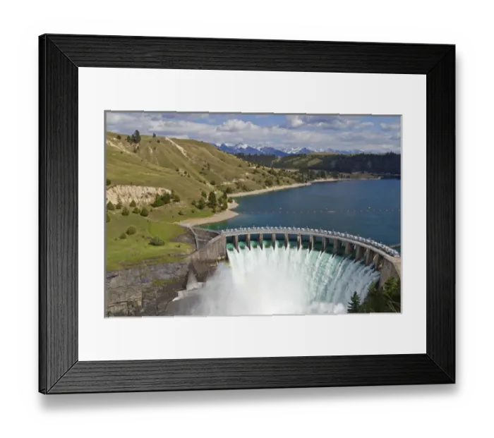 Framed Print : Kerr Dam releasing water on the Flathead River near Polson, Montana, USA Framed Print : Kerr Dam releasing water on the Flathead River near Polson, Montana, USA