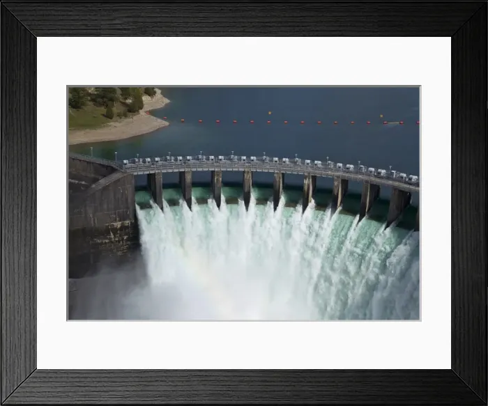 Framed Print : Kerr Dam releasing water on the Flathead River near Polson, Montana, USA