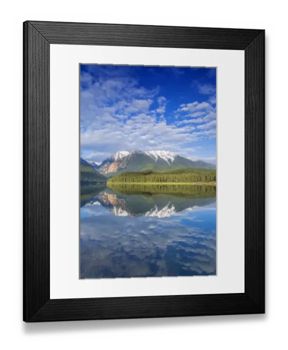 Framed Print : Mission Reservoir reflecting peaks of the Mission Mountains near St Ignatius, Montana