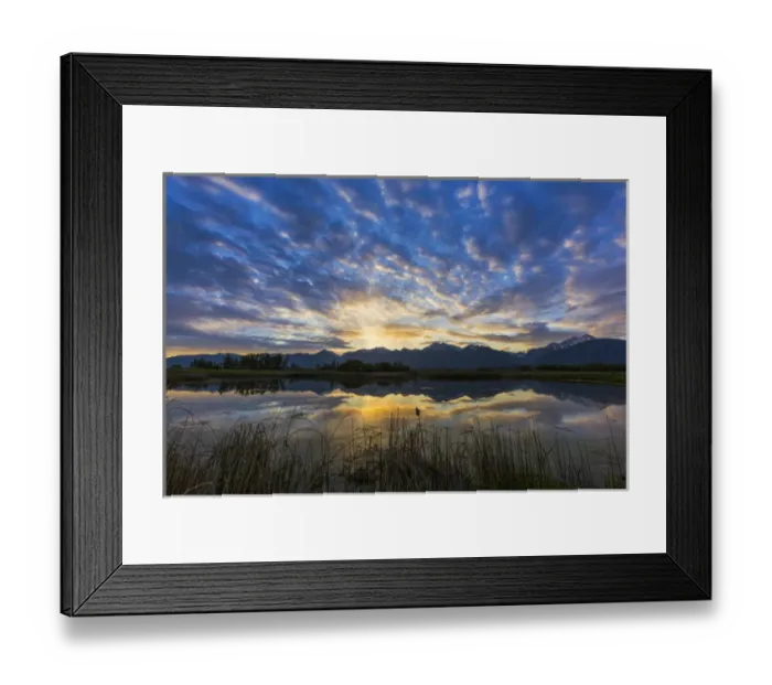 Framed Print : Small pond reflects the Mission Mountains at sunrise in the Ninepipe WMA in the Mission Valley Framed Print : Small pond reflects the Mission Mountains at sunrise in the Ninepipe WMA in the Mission Valley