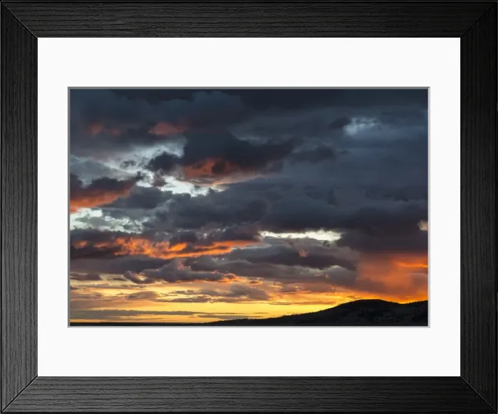 Framed Print : Fiery sunrise light over Pine Butte along the Rocky Mountain Front near Choteau, Montana
