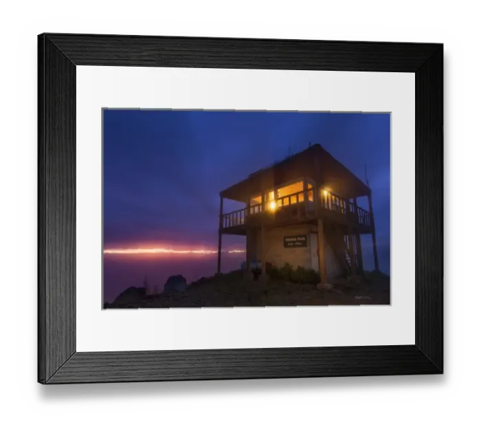 Framed Print : The Werner Peak Fire Lookout Tower at night in the Stillwater State Forest, Montana, USA