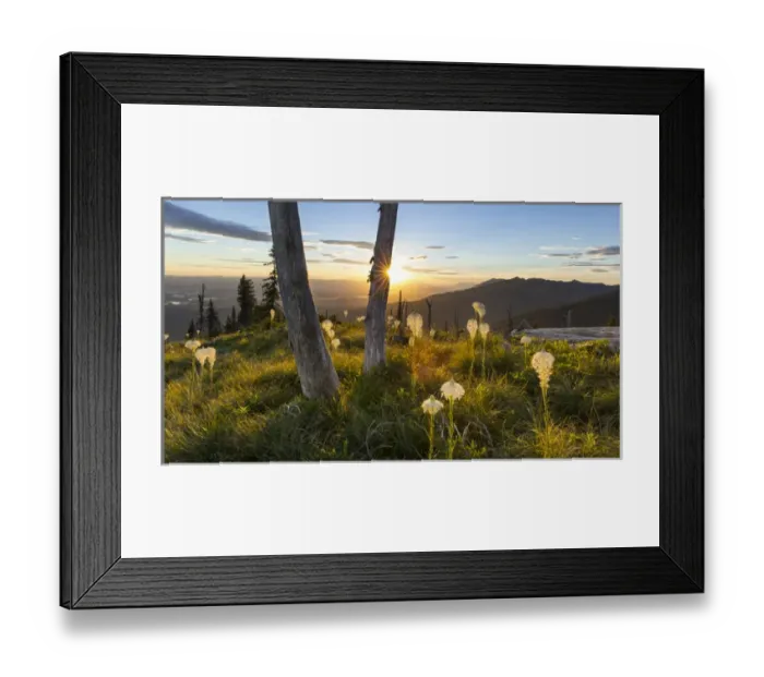 Framed Print : Beargrass at sunset in the Swan Range looking down onto the Flathead Valley near Bigfork