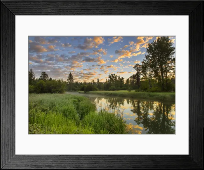 Framed Print : The Whitefish River with nice sunrise clouds reflectng in Whitefish, Montana, USA Framed Print : The Whitefish River with nice sunrise clouds reflectng in Whitefish, Montana, USA