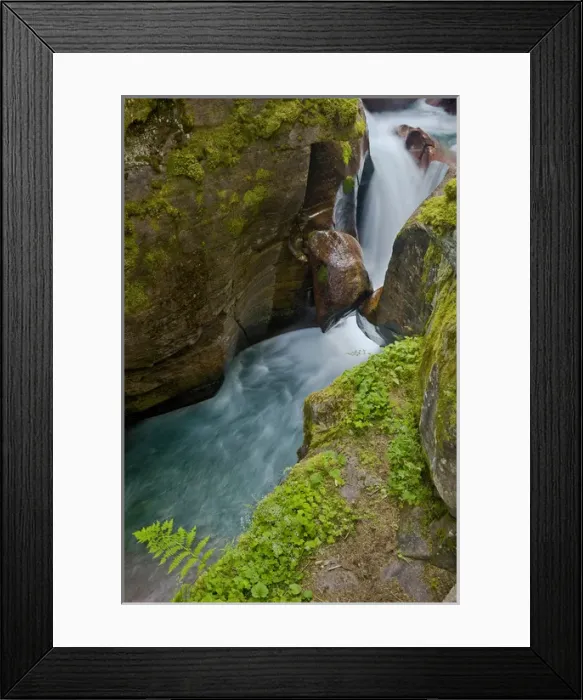 Framed Print : Waterfall at Avalanche Gorge and Creek, Glacier National Park, Montana