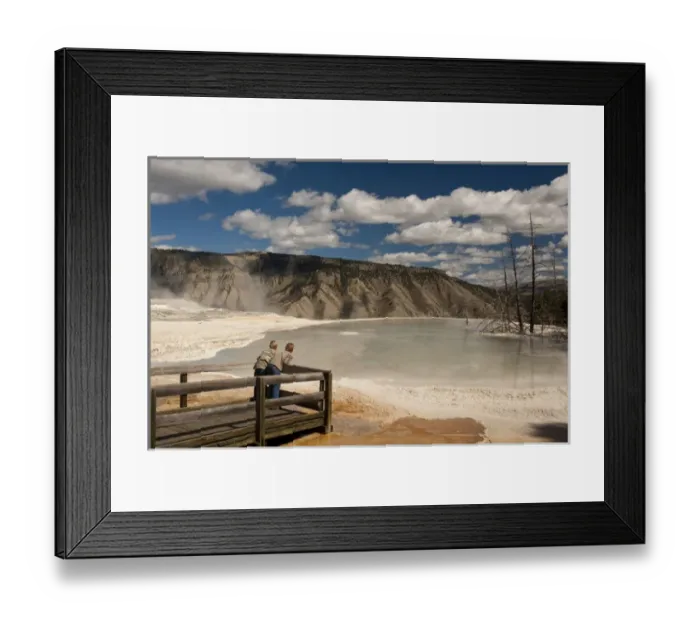Framed Print : Two boys admiring Canary Springs, Mammoth Terrace, Yellowstone National Park, Gardner