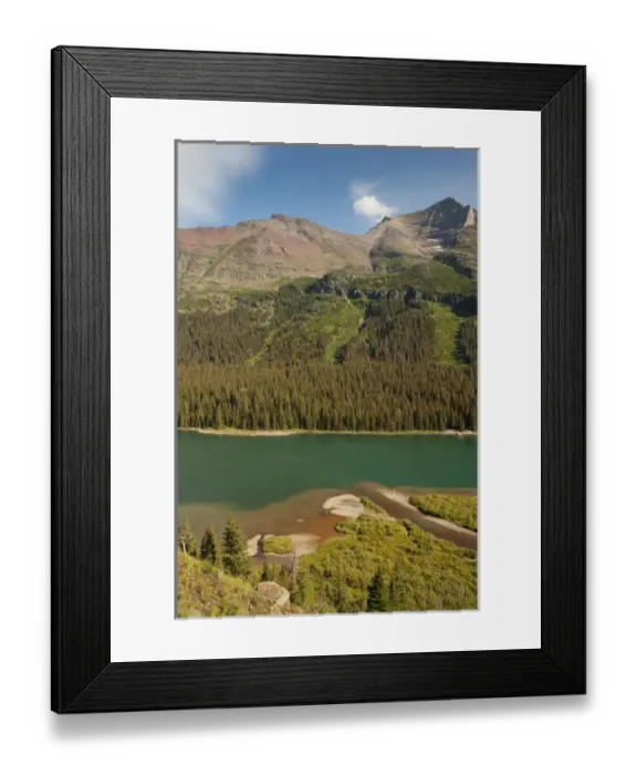 Framed Print : Meadow, Mountain, and Avalanche path visible around Lake Josephine, Glacier National Park Framed Print : Meadow, Mountain, and Avalanche path visible around Lake Josephine, Glacier National Park