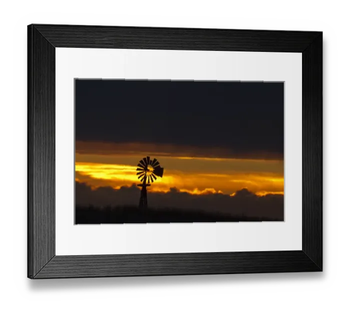 Framed Print : Windmill slihouetted against the sunset in the sandhills region of Loup County, Nebraksa