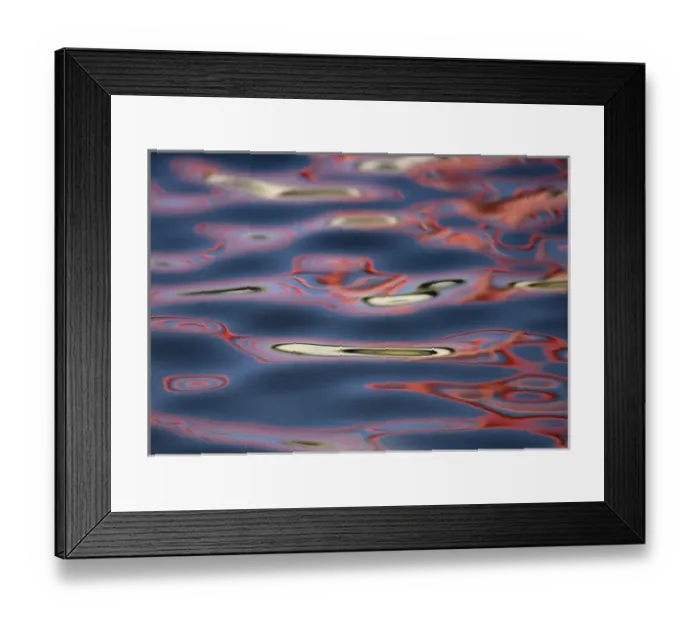 Framed Print : USA, New Mexico, Socorro. Bridge reflections create abstract swirling red patterns in water