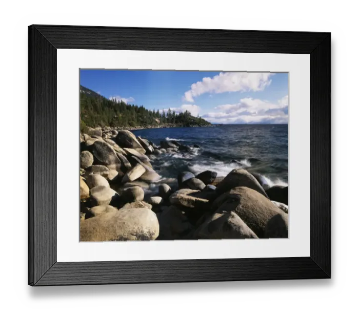 Framed Print : USA, Nevada, Nevada State Park, View of lake tahoe and rocky shoreline Framed Print : USA, Nevada, Nevada State Park, View of lake tahoe and rocky shoreline