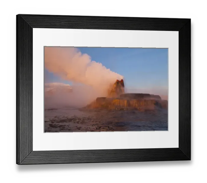 Framed Print : Fly Geyser with snow capped Granite Range in the Black Rock Desert near Gerlach, Nevada