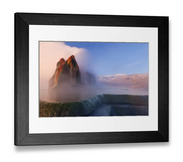 Framed Print : Fly Geyser with snow capped Granite Range in the Black Rock Desert near Gerlach, Nevada Framed Print : Fly Geyser with snow capped Granite Range in the Black Rock Desert near Gerlach, Nevada